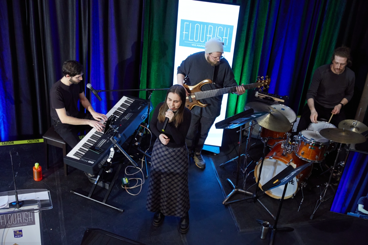 Candid photograph of band playing at corporate event in Vancouver